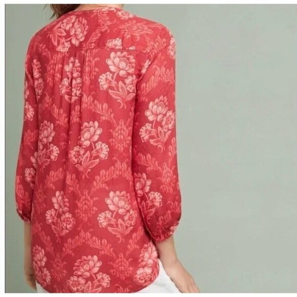Anthropologie Akemi + Kin Womens Small Coconino Red Floral Button Up Blouse Top - Picture 3 of 11
